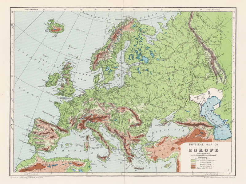 欧洲大陆板块的地形地势图