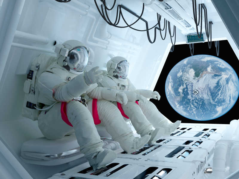 首页 图集 宇宙飞船和宇航员 - 黑色背景下穿着宇航服的飘在太空中的