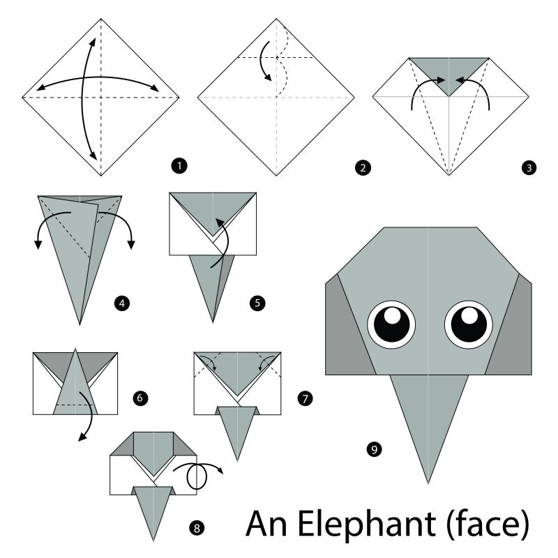 矢量折纸大象的步骤图解