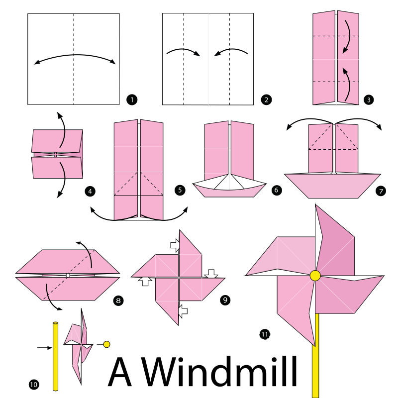 折纸风车步骤的矢量图解