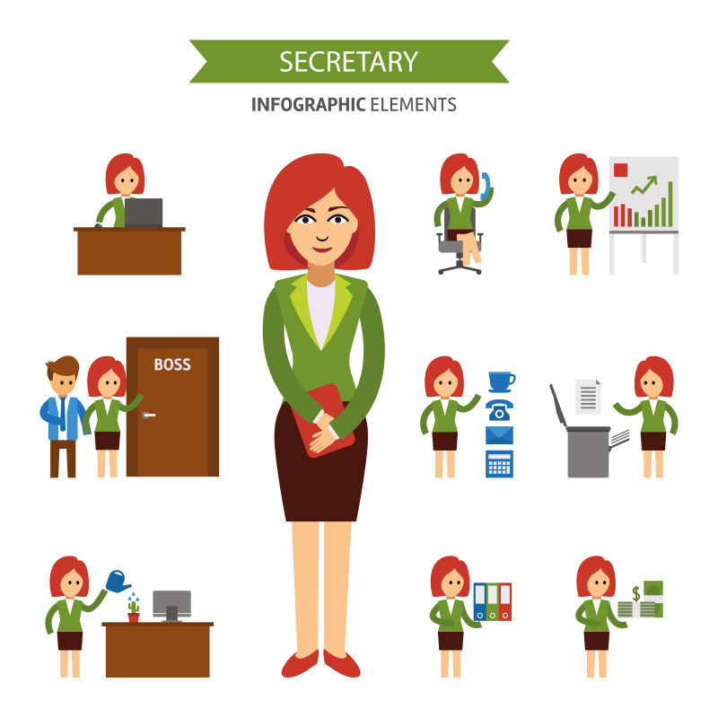 矢量的秘书工作内容插图图片-秘书工作矢量信息图表