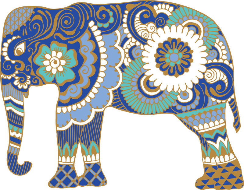 创意矢量印度装饰花纹元素大象插图设计