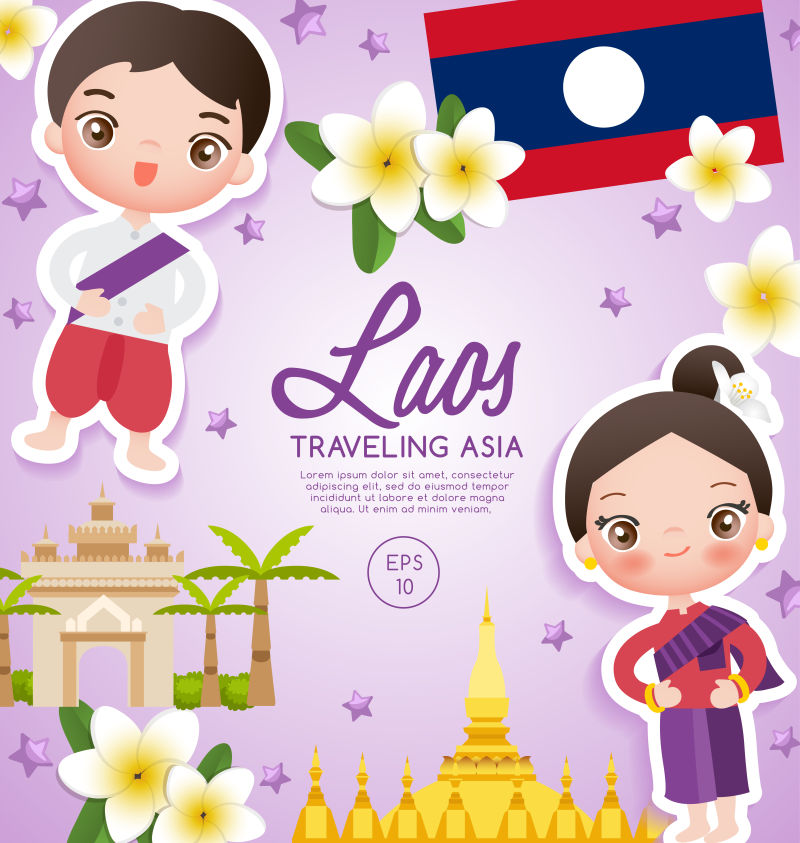 矢量老挝旅行概念