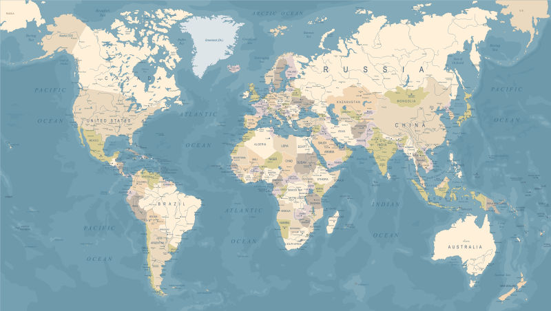 抽象矢量现代蓝色世界地图水彩插图设计