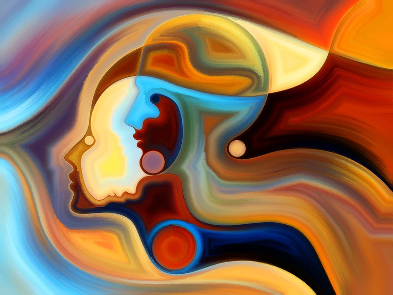 心灵系列的色彩-人脸元素的背景-以及精神,理性,思想,情感和灵性主题