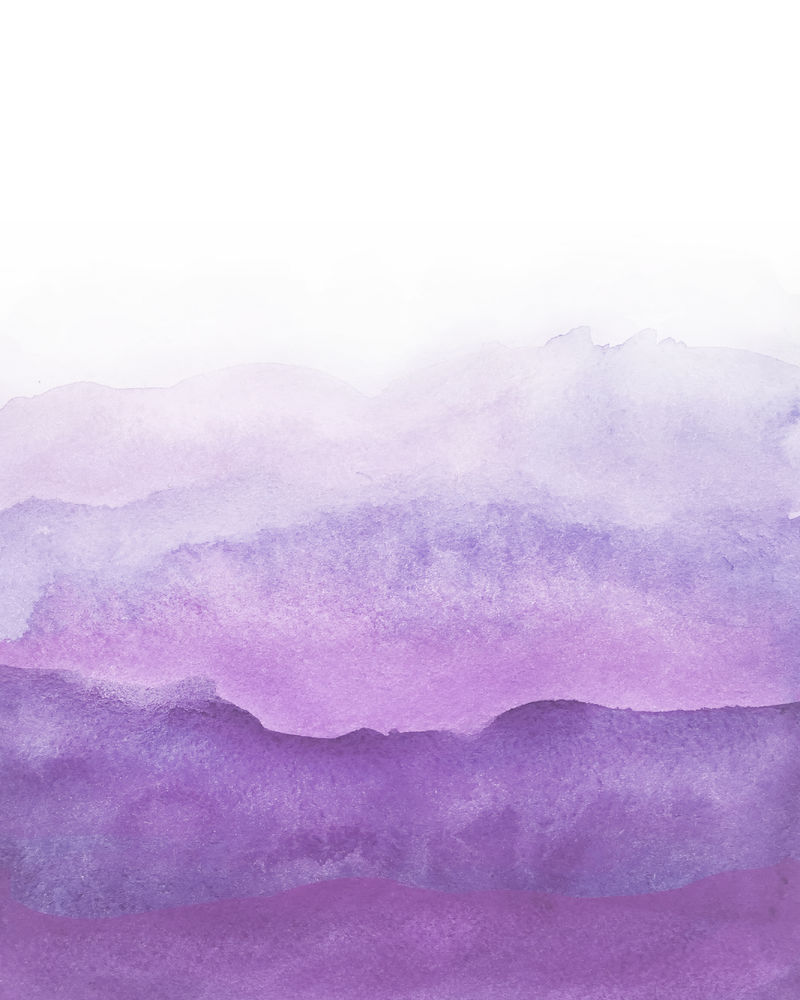 紫色水彩波浪图案-白色背景上有可见的湿水平笔触和模糊的边界-矢量图