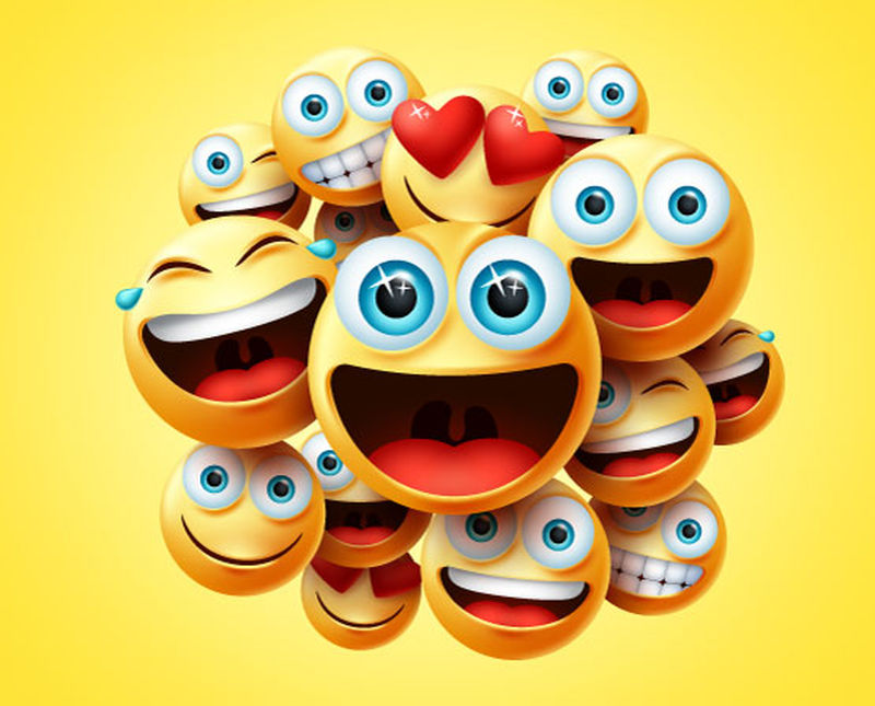 欢笑,搞笑,开心,调皮的心情或符号为标志-以黄色为背景-矢量图解