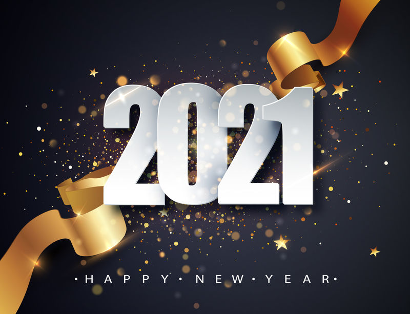 新年快乐横幅上印有2021年的金色金属数字.矢量图解.