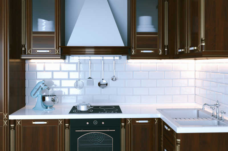 经典木制厨房家具特写