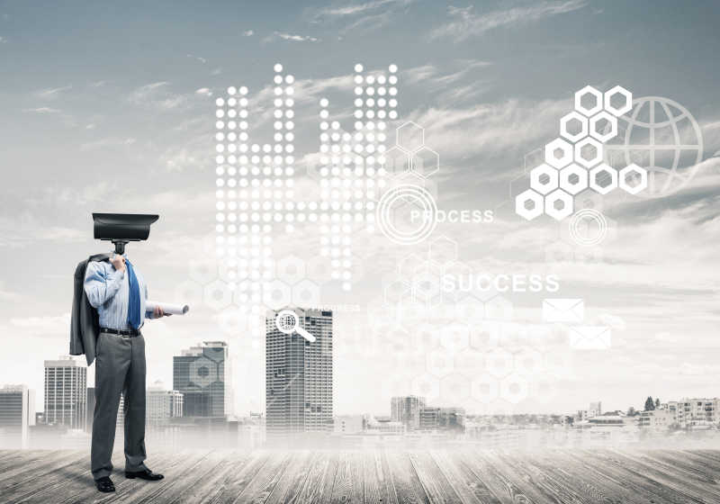 安全意识与隐私保护商业商人头被摄像头代替