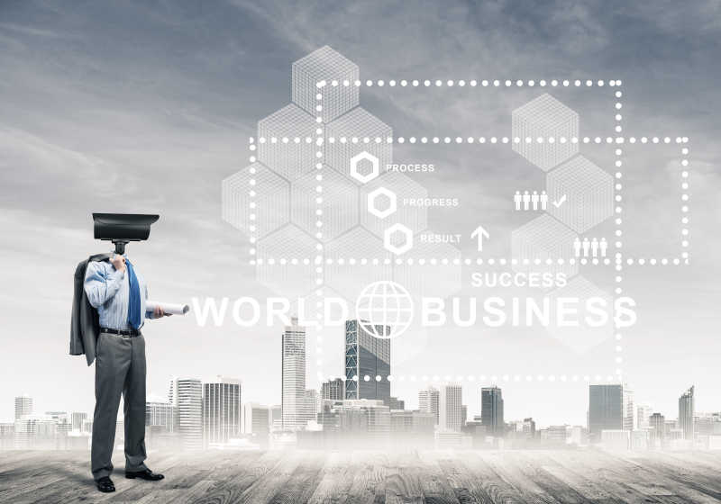 头被摄像头代替的商人安全意识与隐私保护