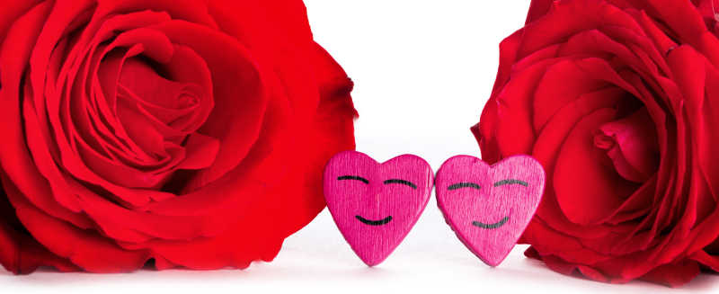 玫瑰和粉色爱心