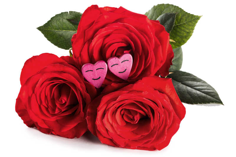 三朵玫瑰花和爱心笑脸