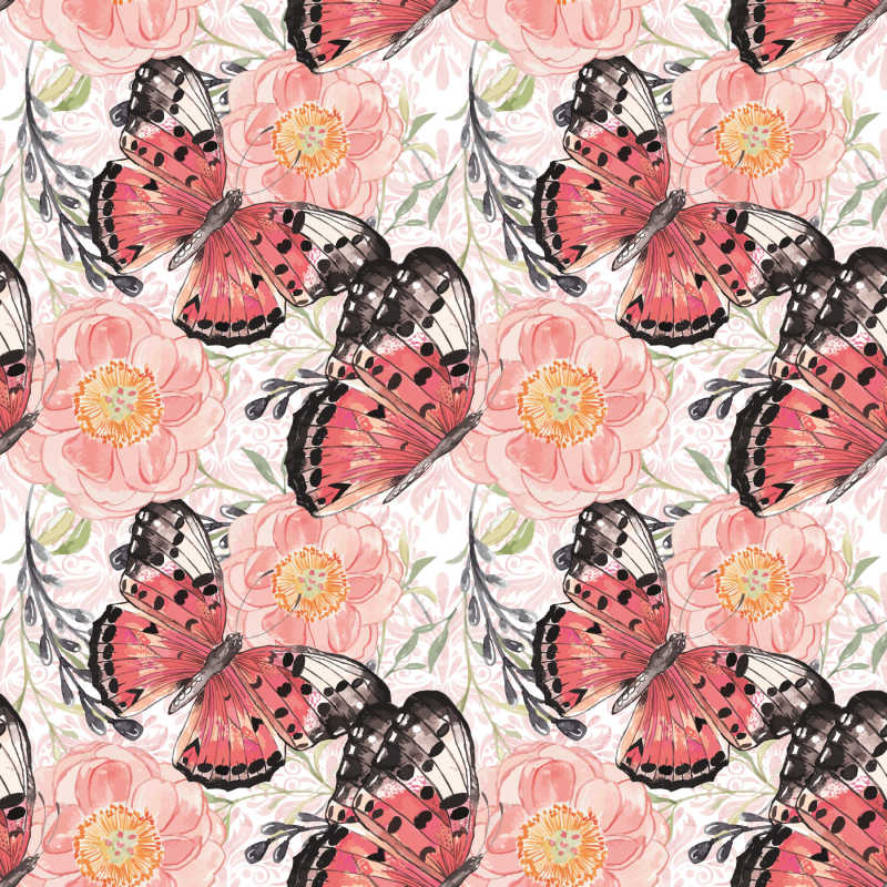 水彩花朵和蝴蝶