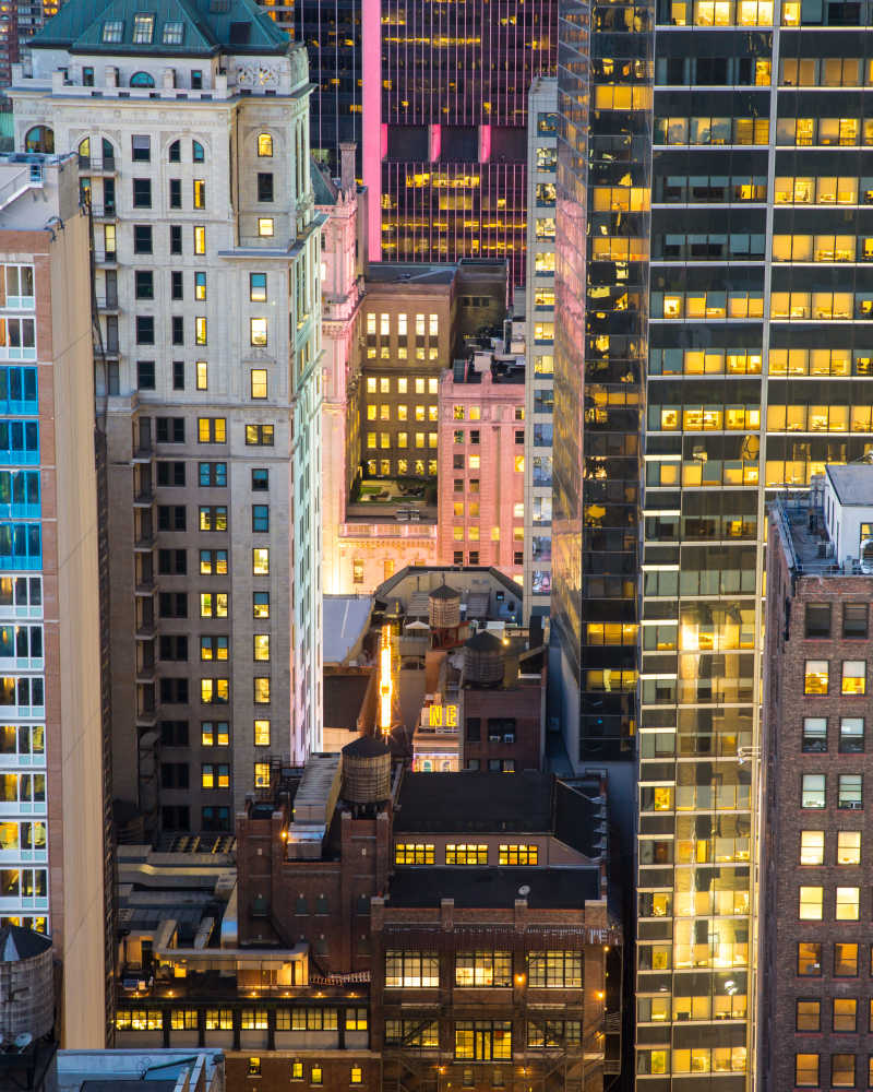 纽约夜间灯光建筑的城市景观