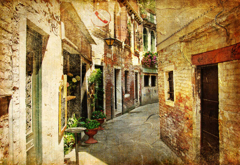 威尼斯街道-绘画风格的作品