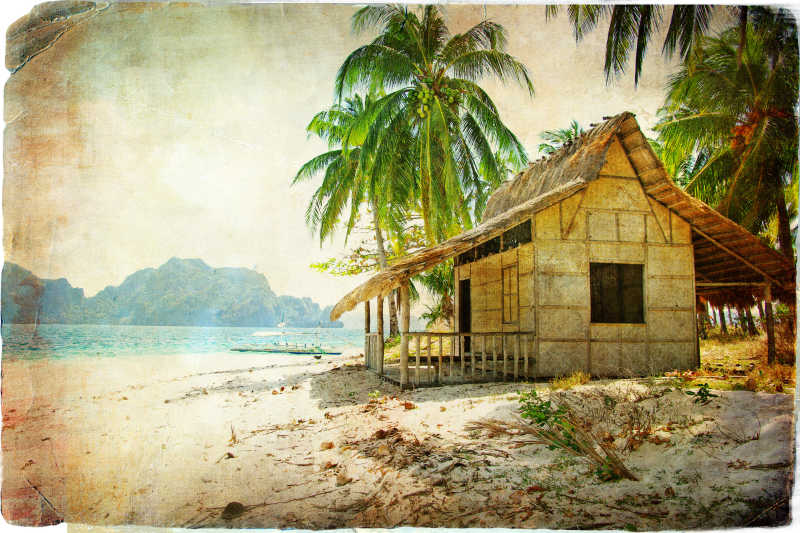 热带海滩 -复古风格的图片