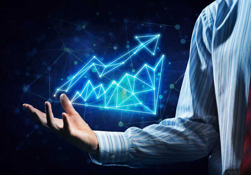 手托着带特效的折线图