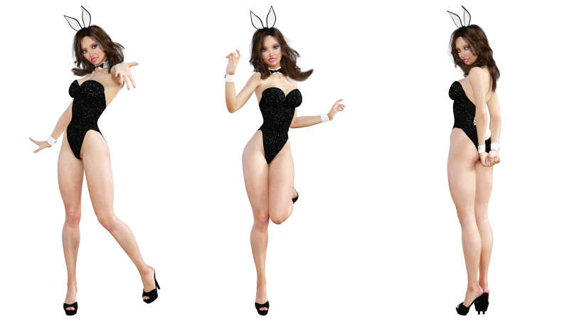 兔女郎性感长腿女人黑色泳装和鞋子概念时尚艺术