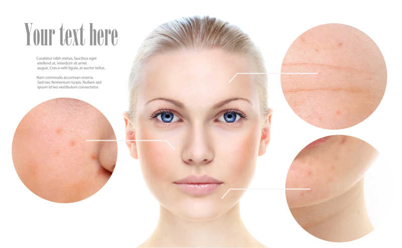 白色背景下美丽女人的皮肤状态的改善