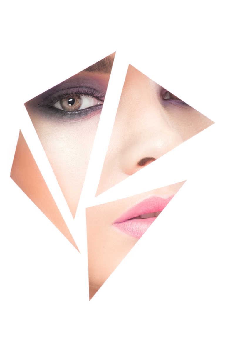 化妆的年轻女孩的脸部的拼图