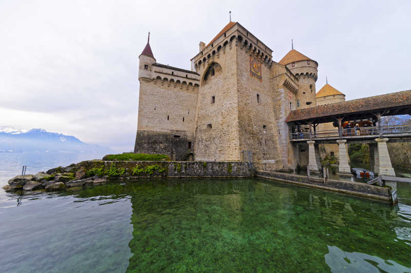 瑞士西庸城堡日内瓦湖的外部