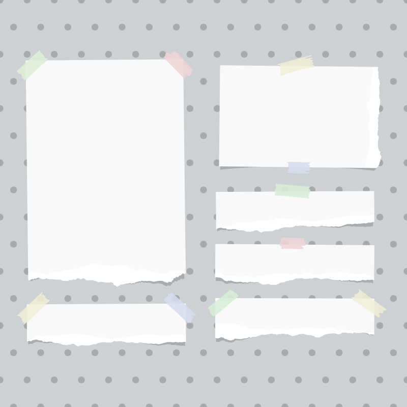 灰色点点的背景上用彩胶带粘住白色撕开的纸片