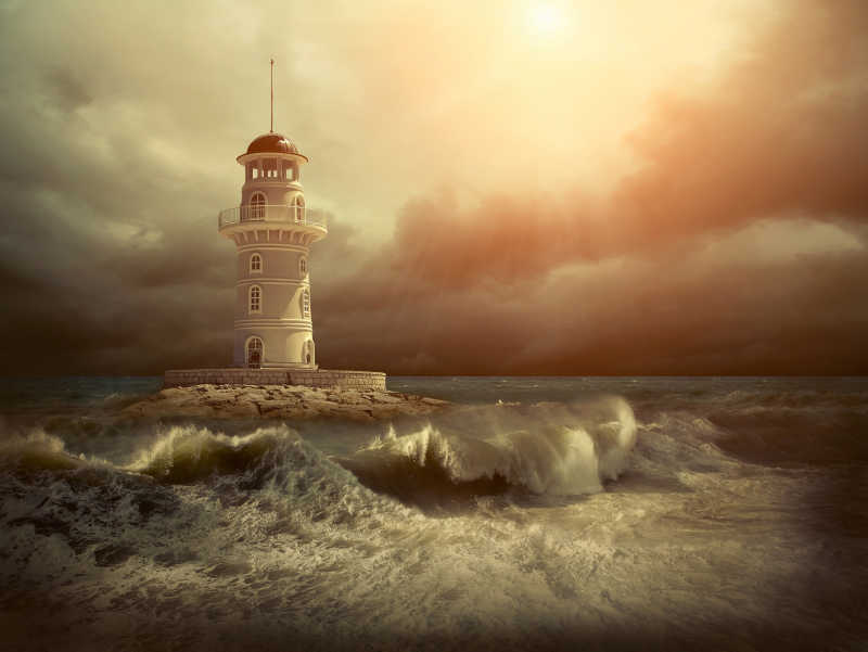 灿烂阳光下的灯塔