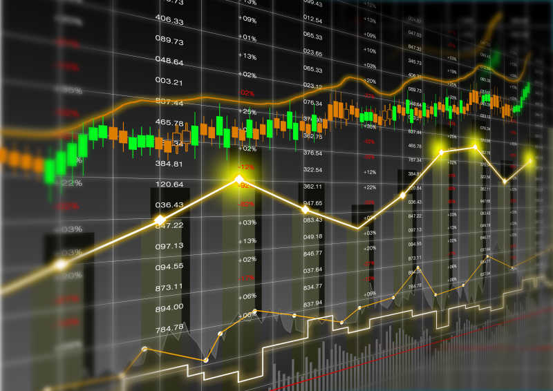 黑色背景下数据和日益不同的曲线