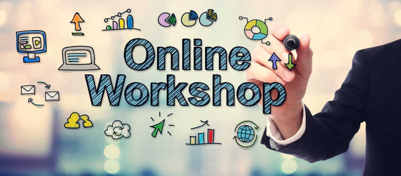 商人绘制在线研讨会概念