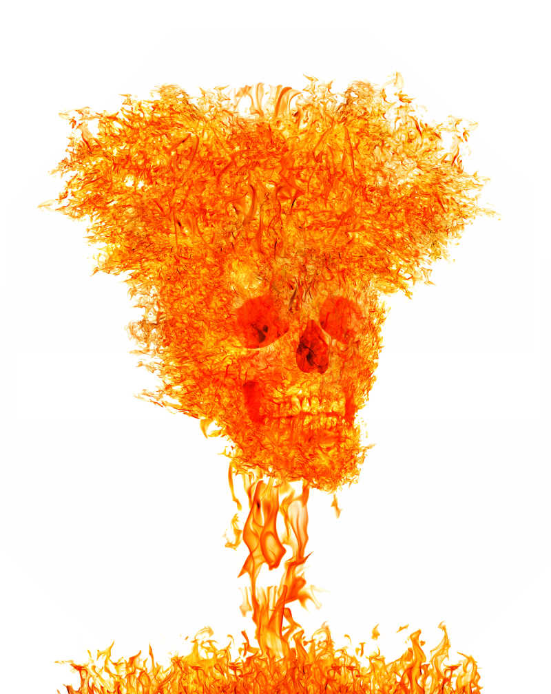 白色背景上颅骨状黄色火焰