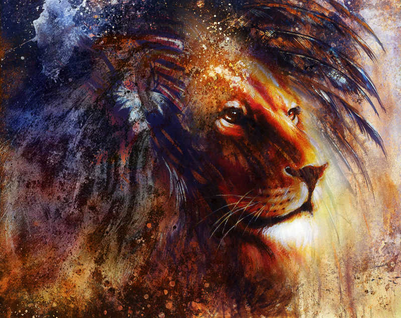狮子的脸轮廓肖像水彩画