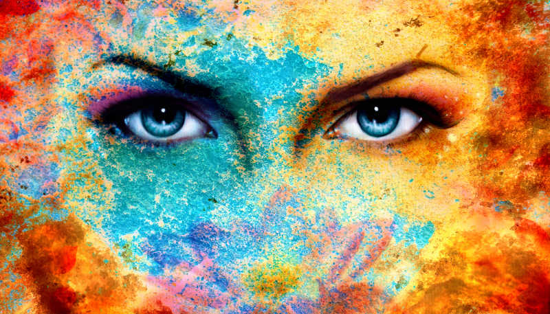 美丽的蓝色女人的眼睛水彩画
