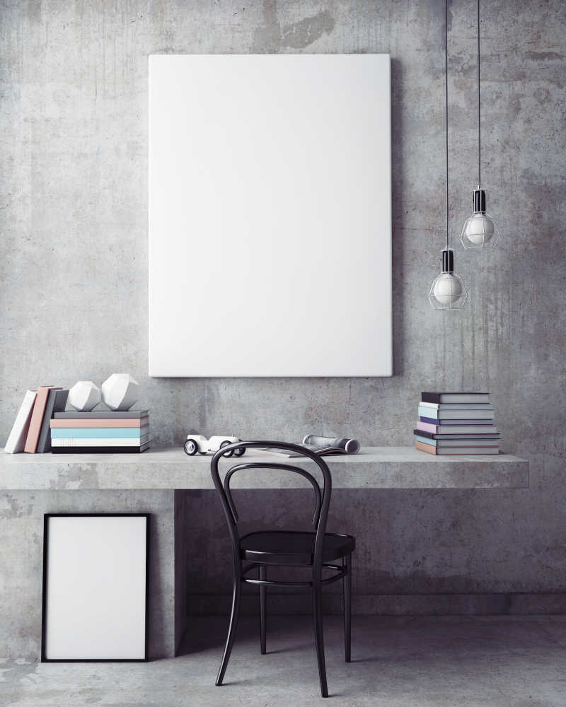 灰色水泥装修和空白海报