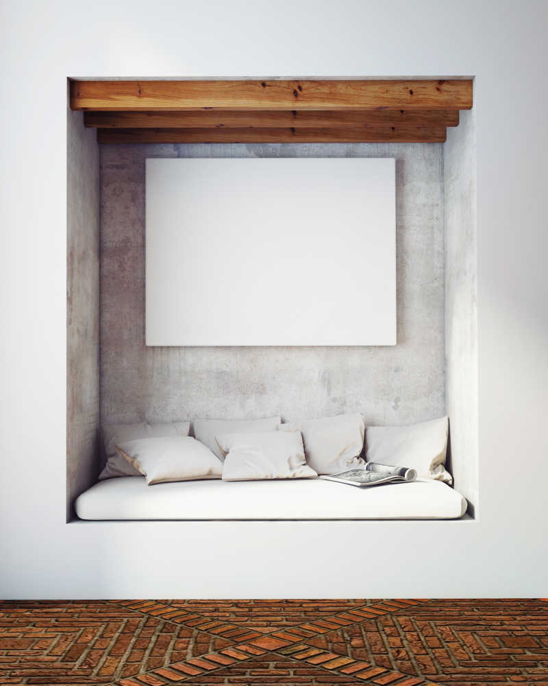 简约灰色室内装修和空白海报