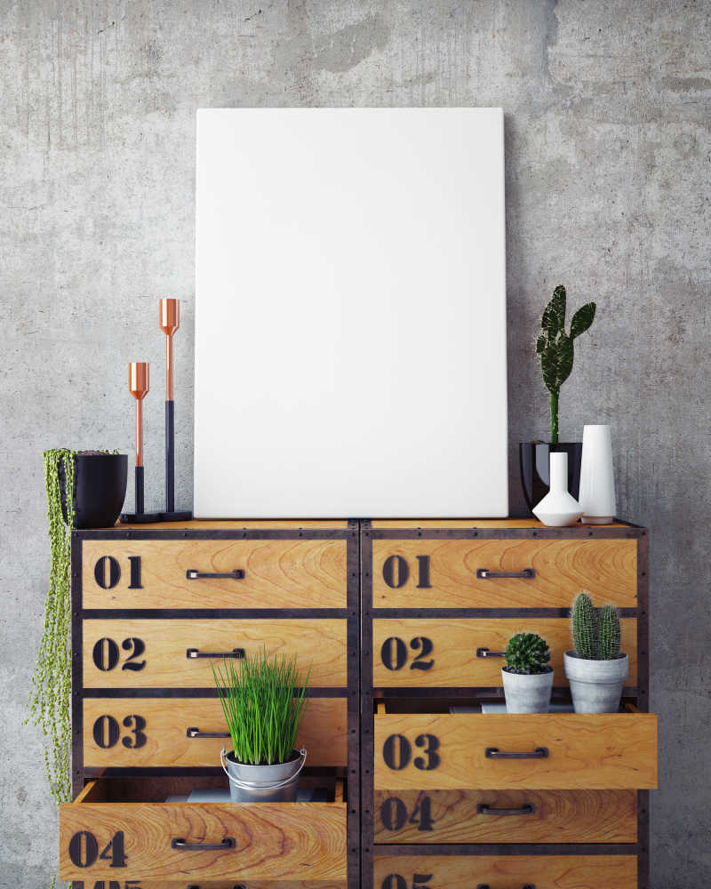 老式抽屉室内装修和空白海报