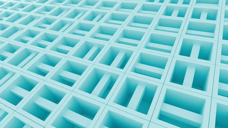 淡蓝色抽象图案背景由具有内部结构的随机旋转立方体制成