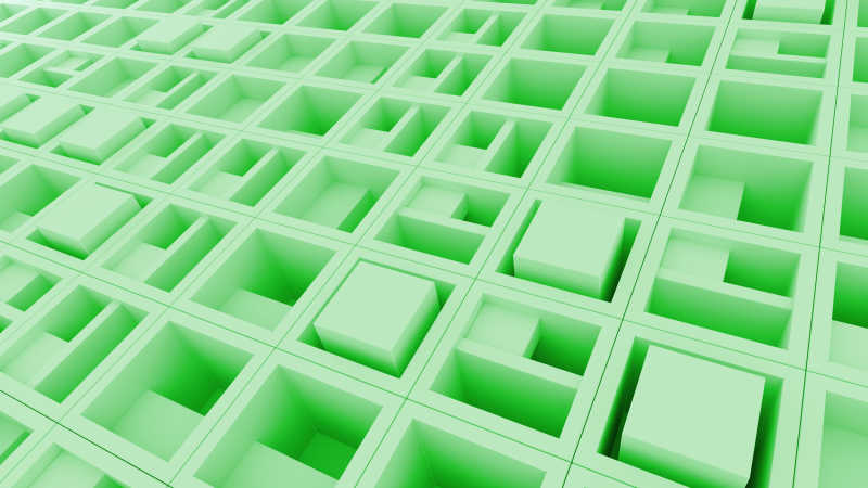 由具有内部结构的随机旋转立方体构成的抽象图案背景