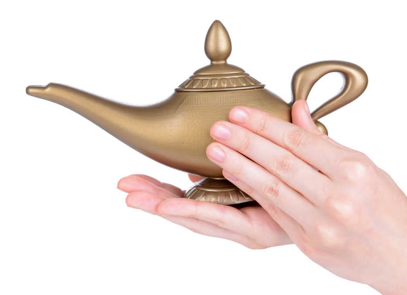 白色背景上手里的阿拉丁神灯