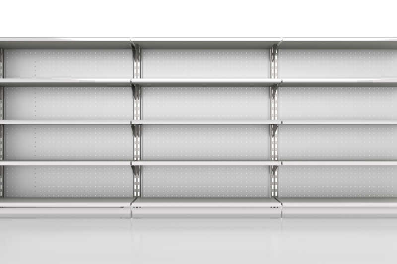 一排排白色的超市货架