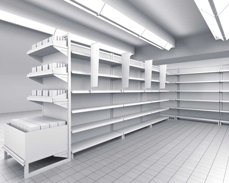 带有搁板塞子的商店的内部特写