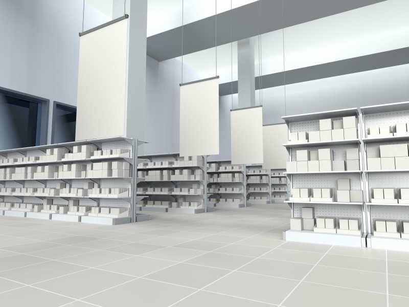 摆放很多商品的超市货架