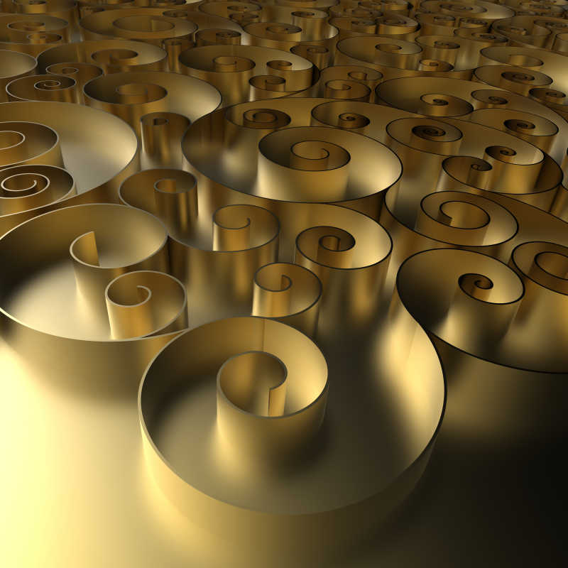 3D缎带黄金螺旋线纹理背景