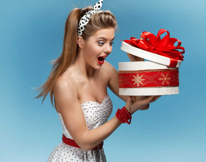 打开生日礼物一脸惊喜的美女