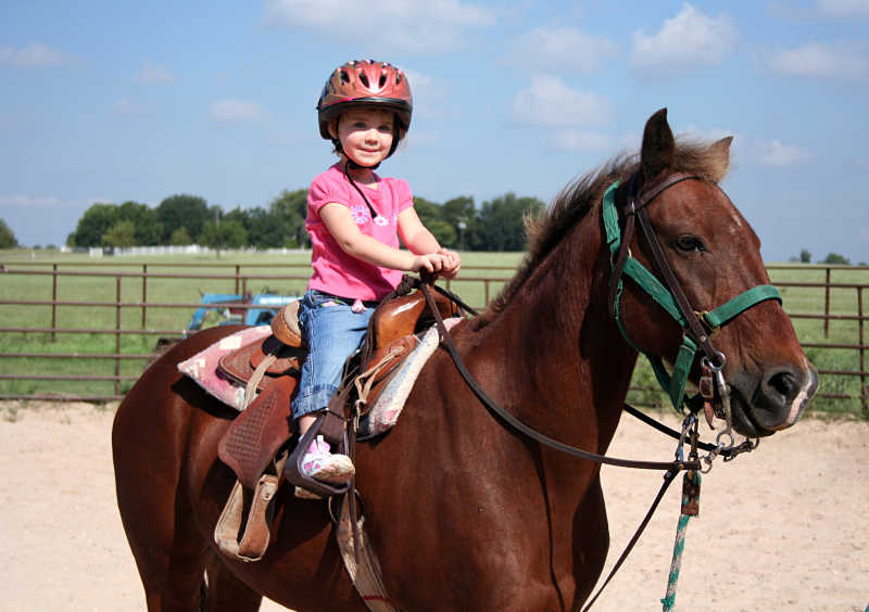 小孩骑在马背上