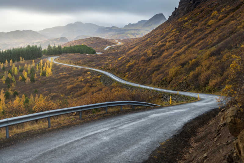 秋季山路自然景观
