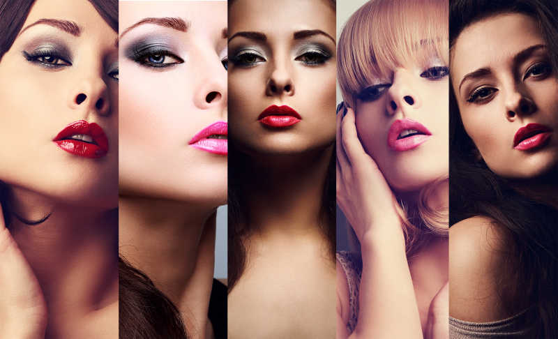 五种不同妆容性感女模特肖像