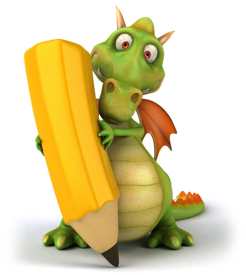 拿着铅笔的萌萌龙