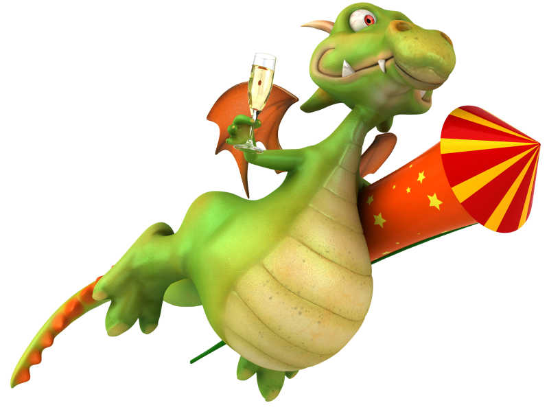 拿着烟花和酒的萌龙