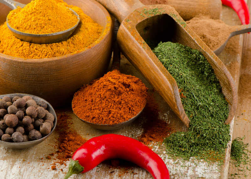 干燥的香料粉特写